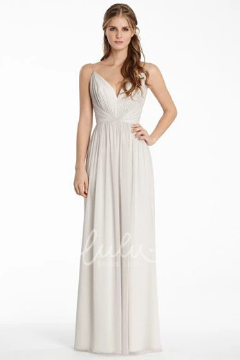 Sleeveless Ruched Chiffon Bridesmaid Dress with Spaghetti Straps Elegant and Flowy