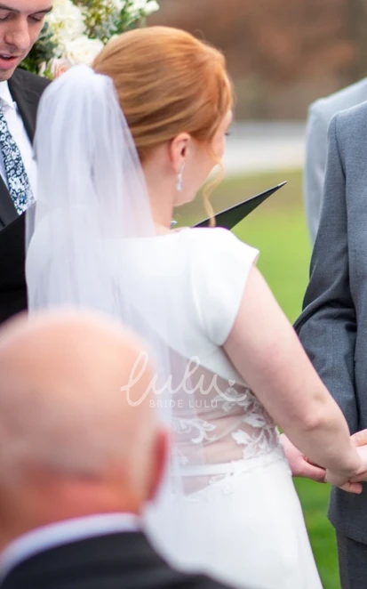 Solid Satin Mermaid Jewel Neckline Sweep Train Short Cap Sleeve Garden Wedding Dress