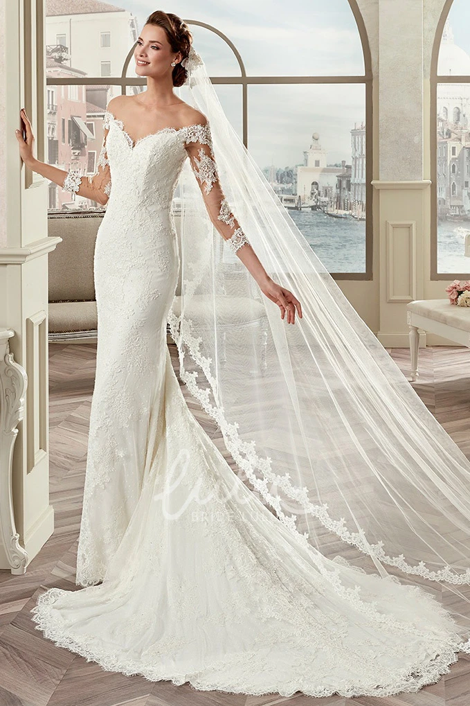 Long Sleeve Sheath Bridal Gown with Sweetheart Neckline and Detachable Train
