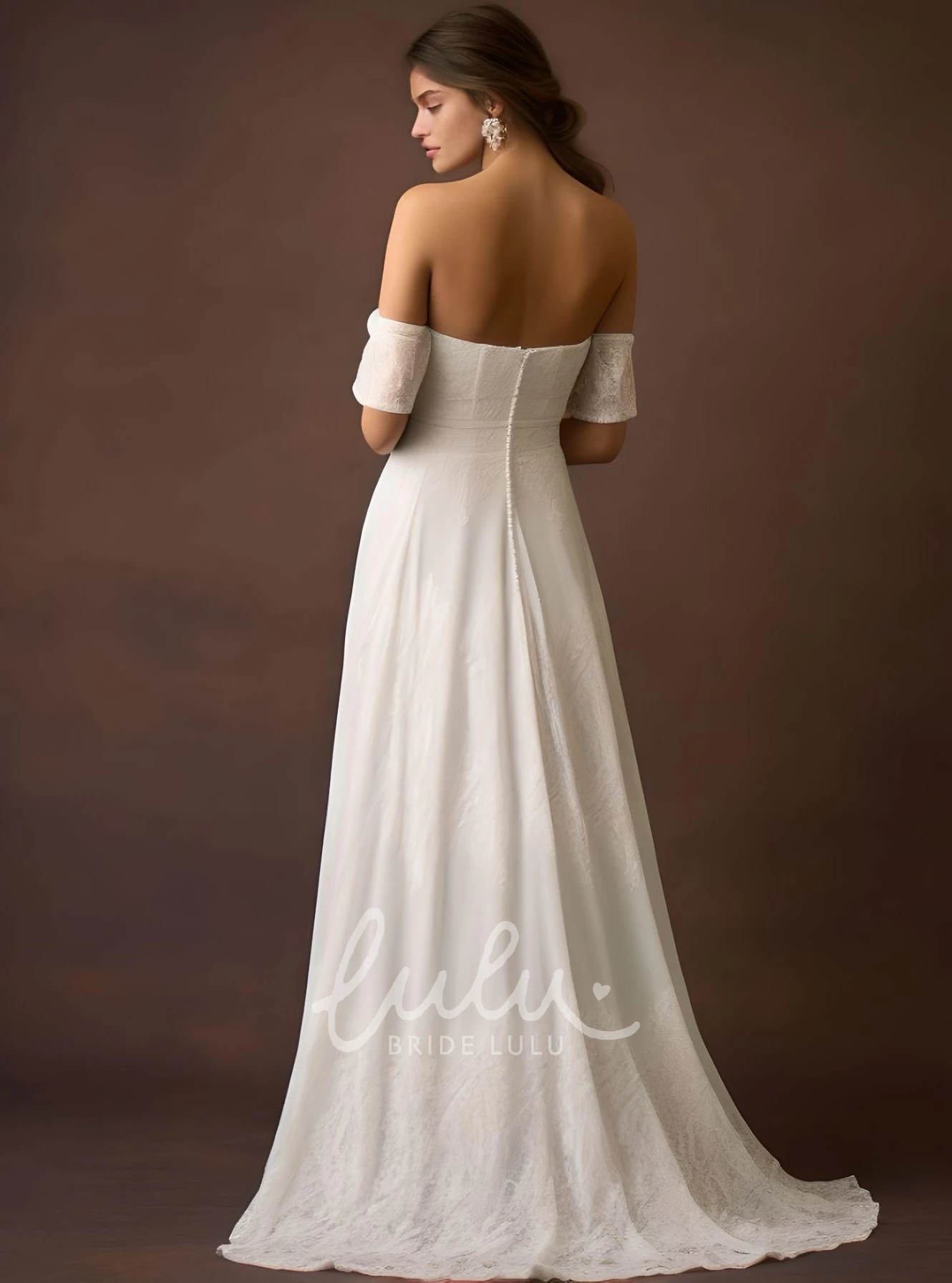 Simple Sheath Off-the-shoulder Chiffon Wedding Dress Casual Bohemian Elegant Beach Country Garden Sleeveless
