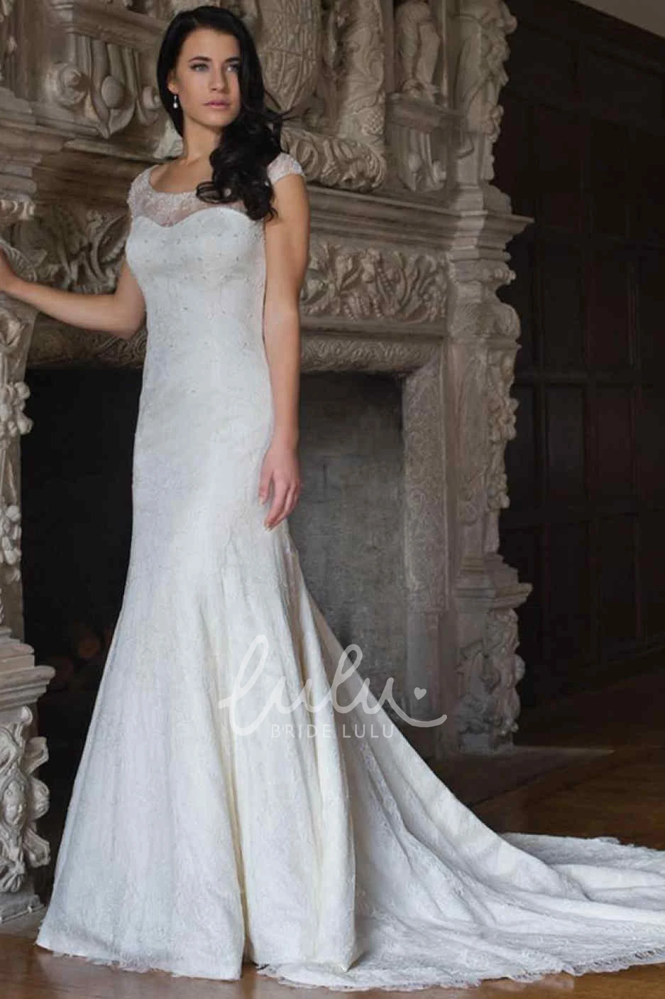 Floor-Length Lace Wedding Dress with Beading Classy Sheath Dress