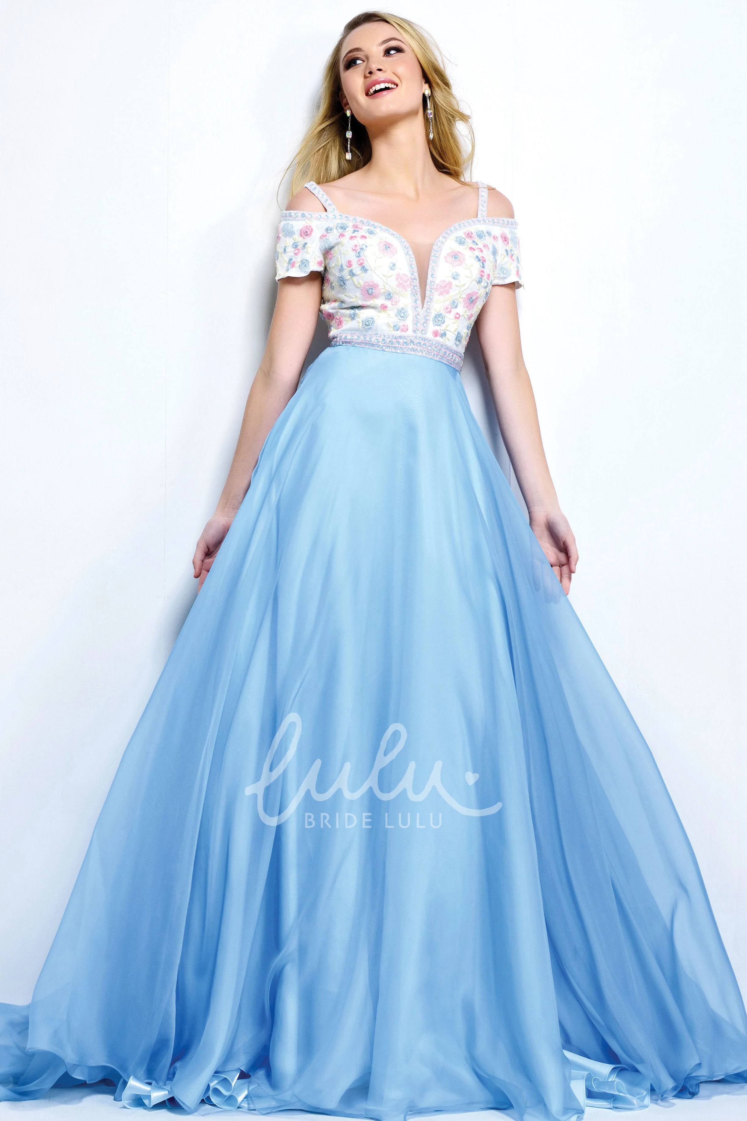 Floor-Length A-Line Dress with Keyhole Beading and Embroidery