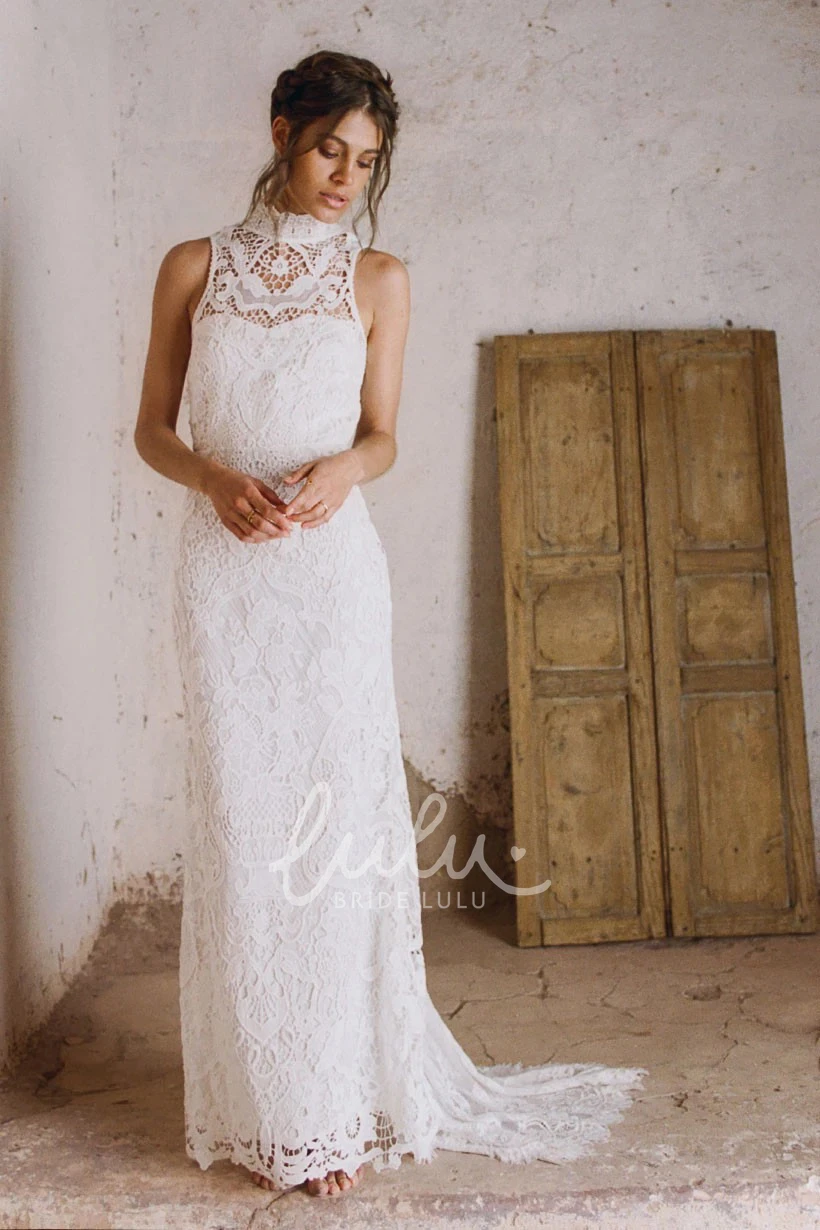Lace High Neck Sleeveless Keyhole Back Wedding Dress Sexy & Classy