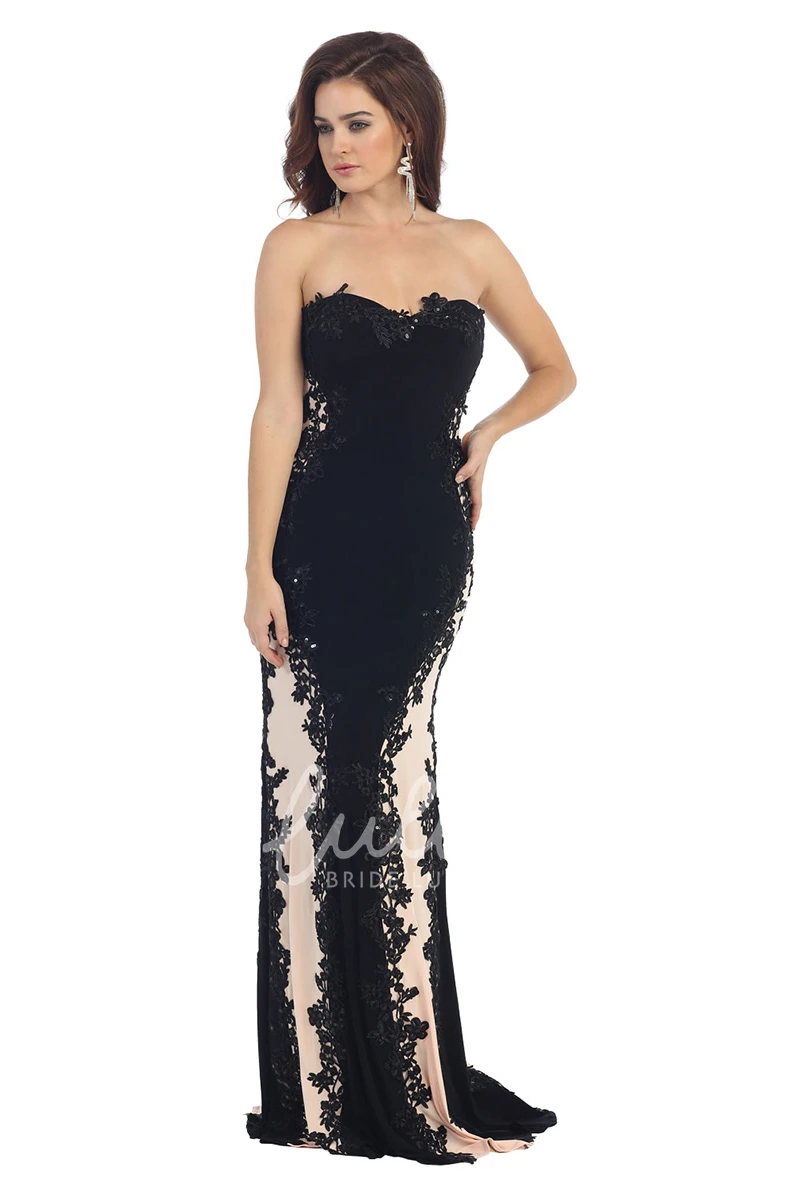 Strapless Lace Jersey Pencil Bridesmaid Dress with Appliques