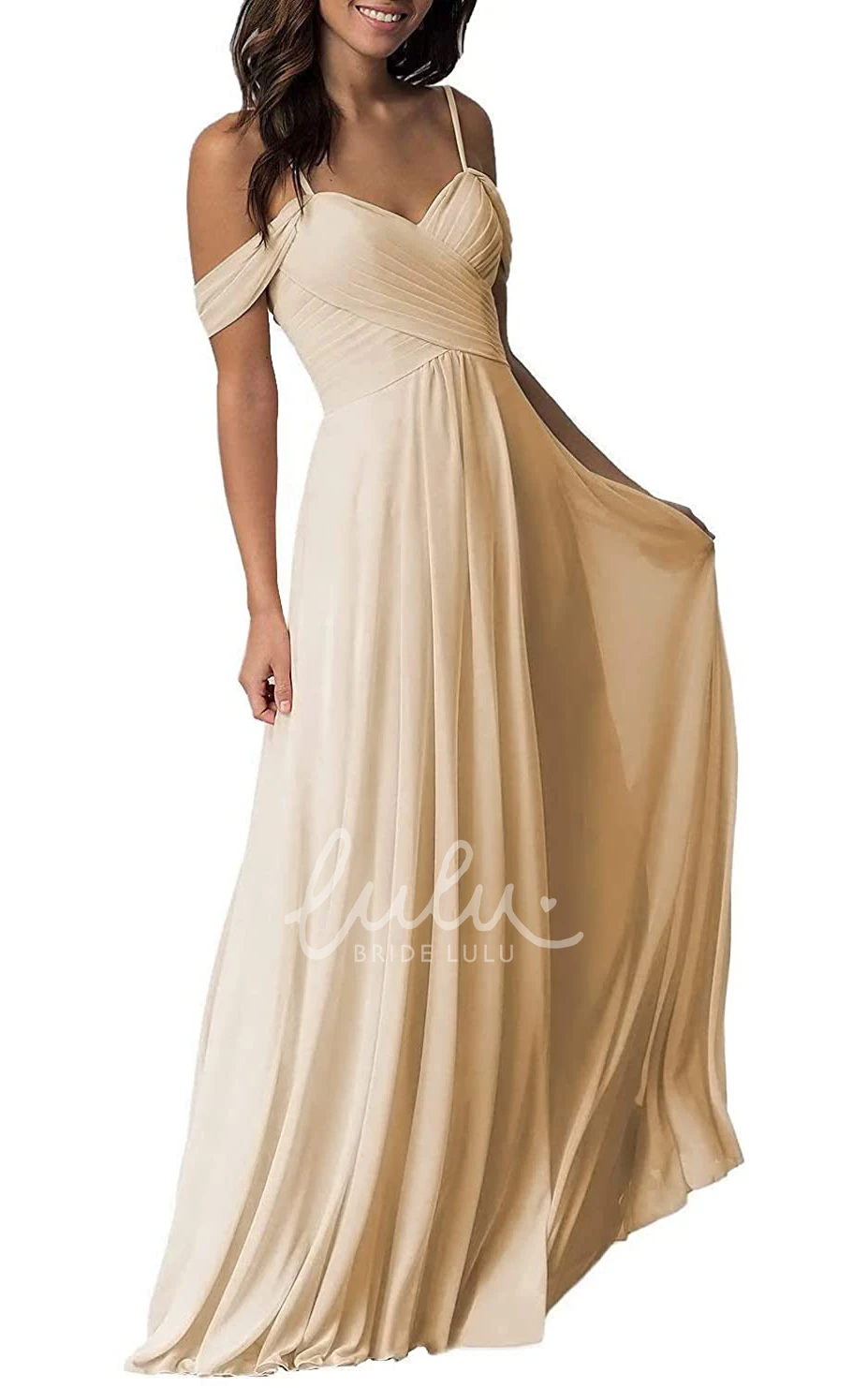 Off-the-Shoulder Chiffon A-Line Bridesmaid Dress with Ruching Flowy & Classy