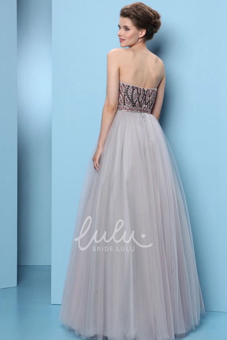 A-Line Tulle Prom Dress Sweetheart Sleeveless Floor-Length with Pleats