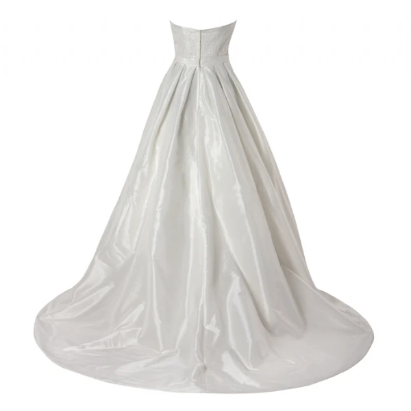 A-Line Floor-Length Appliqued Strapless Sleeveless Satin Wedding Dress Strapless Satin Wedding Dress with A-Line Silhouette and Appliques