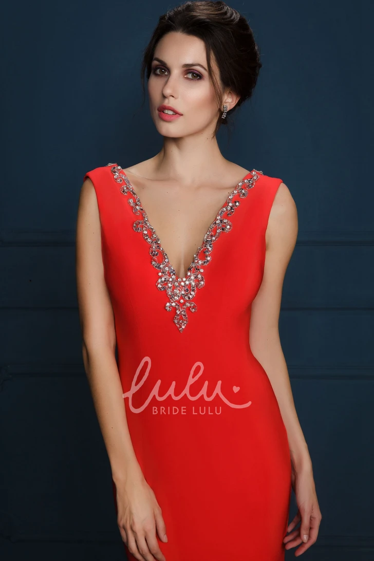 Beaded Sleeveless V-Neck Maxi Sheath Evening Dress