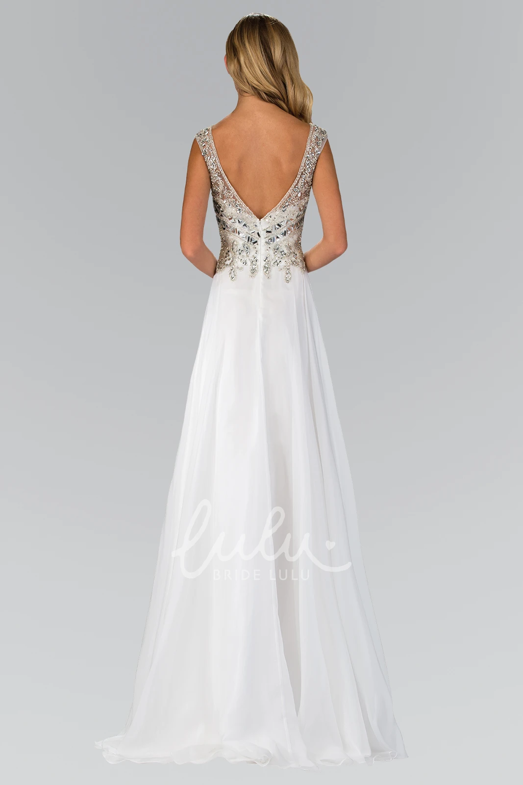 Chiffon A-Line Bridesmaid Dress with V-Neck Sleeveless Empire Waist and Low-V Back
