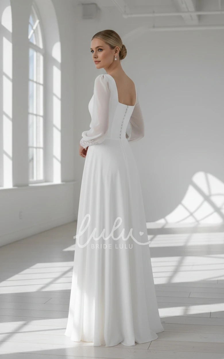 Modest Long Sleeve A-Line Sweetheart Floor Spring Wedding Dress Casual Pure Elegant Button Back Gown