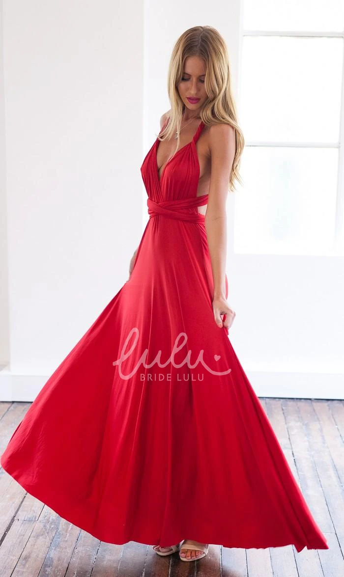 Red A-Line Prom Dress Sleeveless and Floor-Length