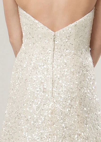A-Line Sequin Strapless Sleeveless Wedding Dress Long and Elegant