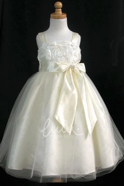 Embroidered Tulle Satin Flower Girl Dress with Split Front Modern Wedding Dress
