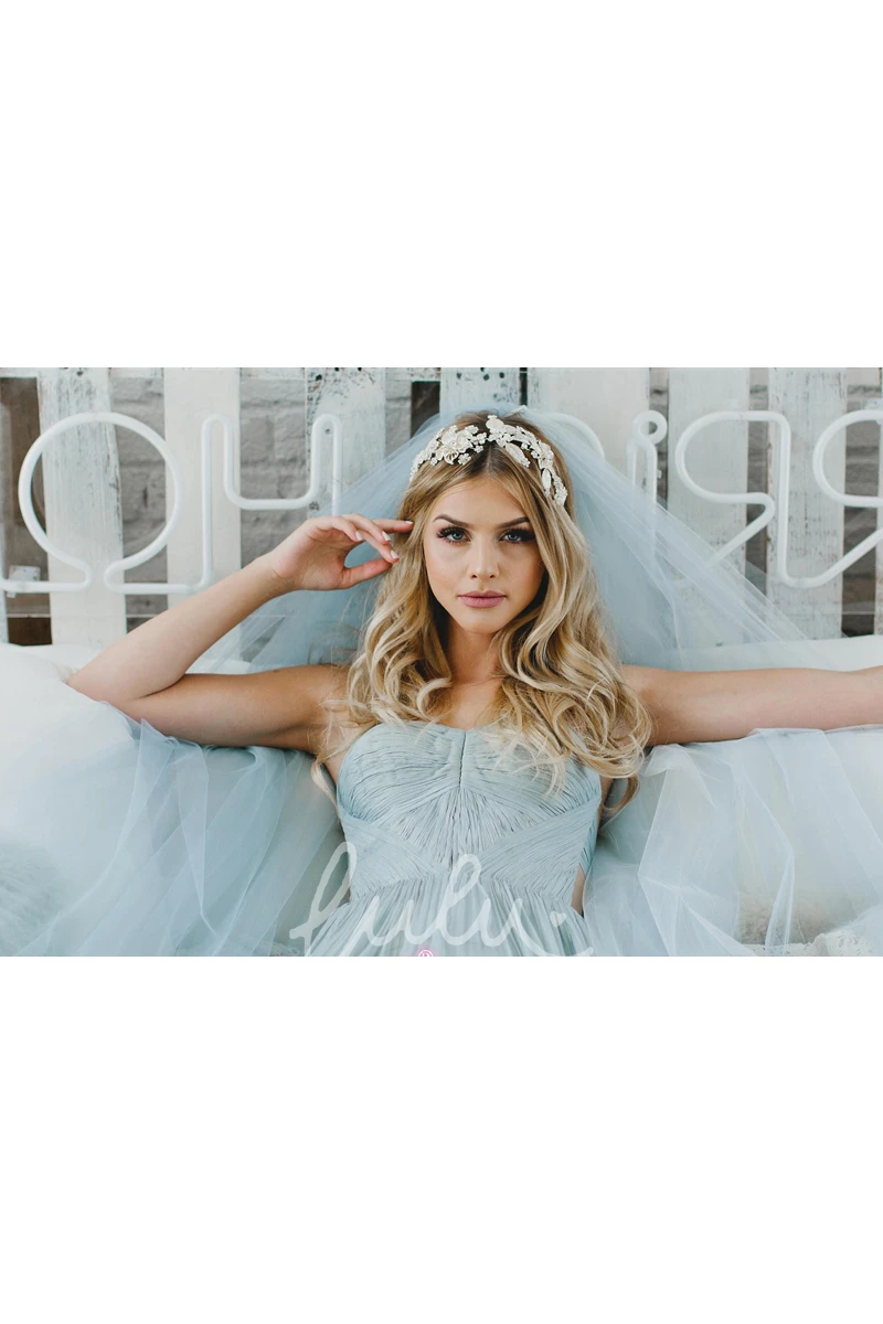 Extra Long Light Blue Bridal Veil for Ocean Wedding