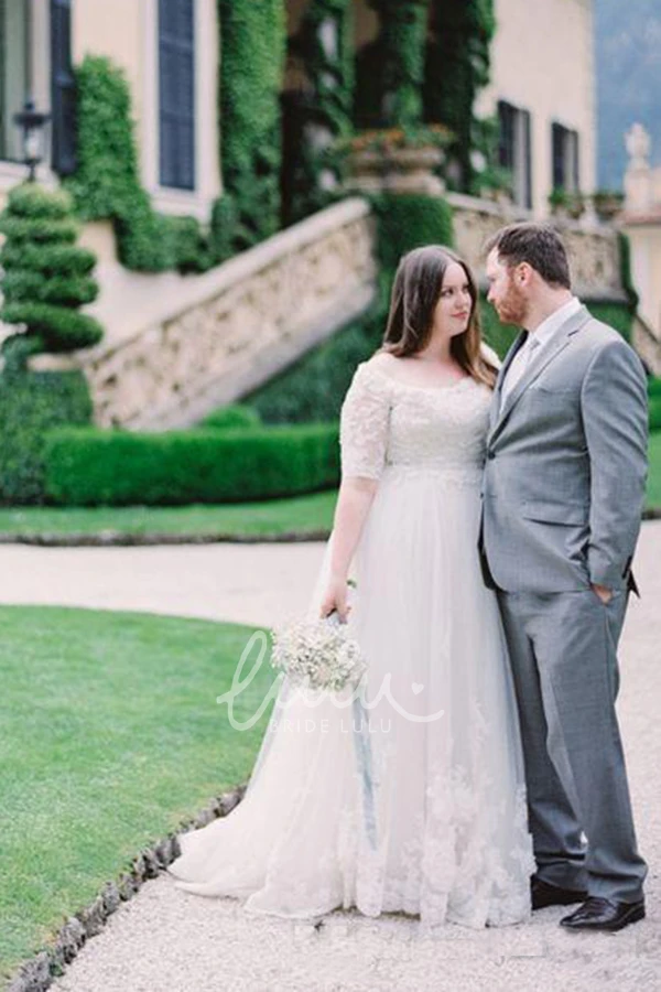 Off-shoulder Lace A-line Wedding Dress with Zipper Closure