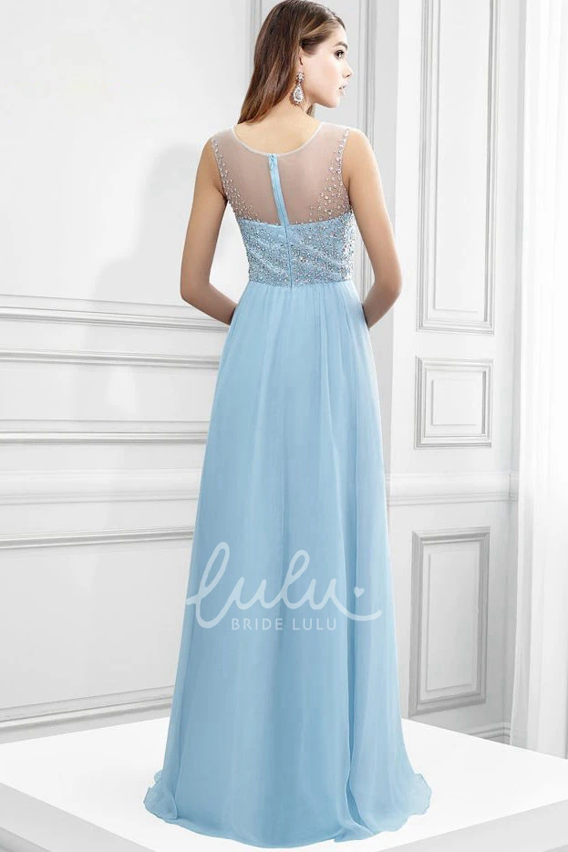 Sleeveless Scoop-Neck Floor-Length Chiffon Prom Dress Flowy Prom Dress with Criss-Cross