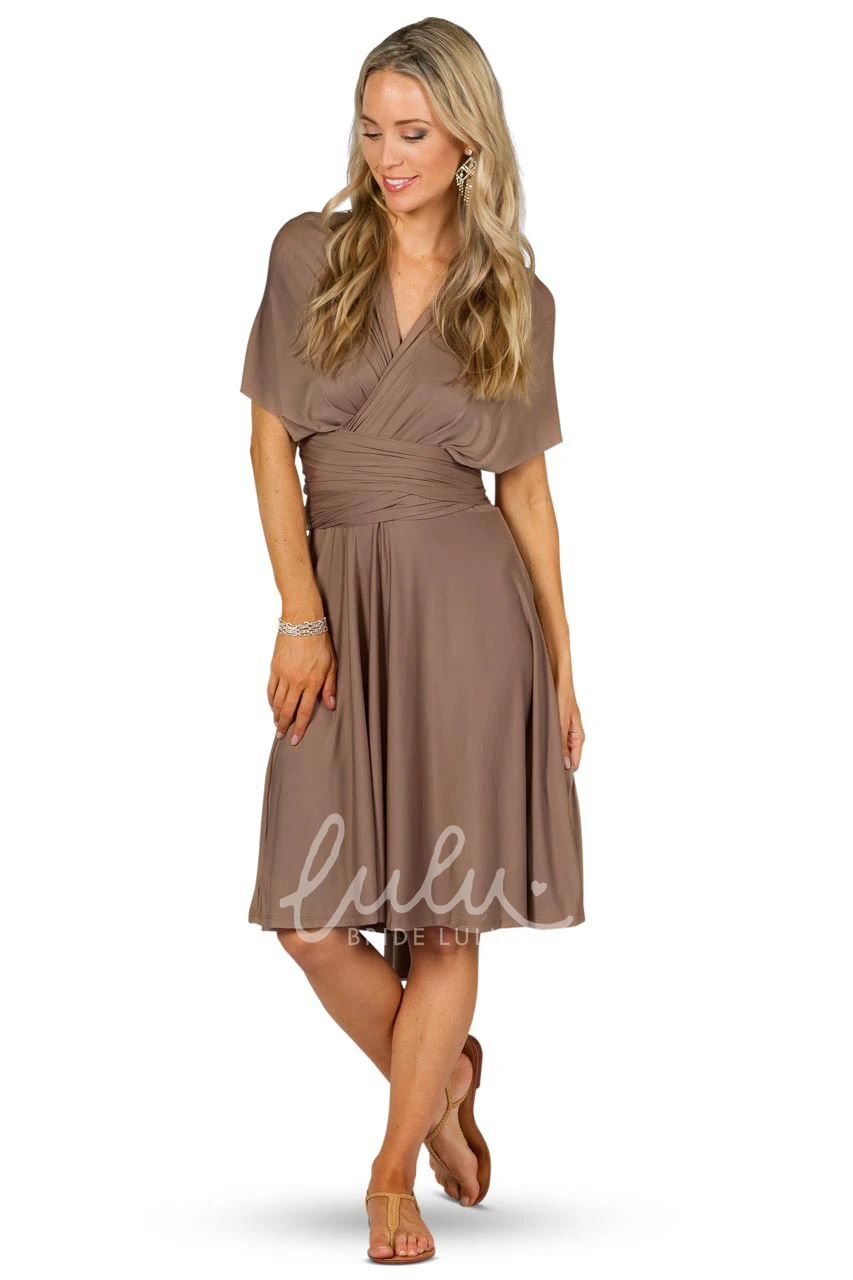 Knee-Length Halter Bridesmaid Dress with Straps Ruched Sleeveless Chiffon