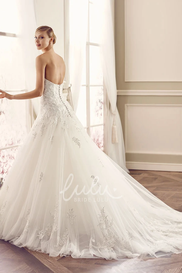 Appliqued Tulle Wedding Dress with Sweetheart & Draping A-Line Sleeveless Floor-Length