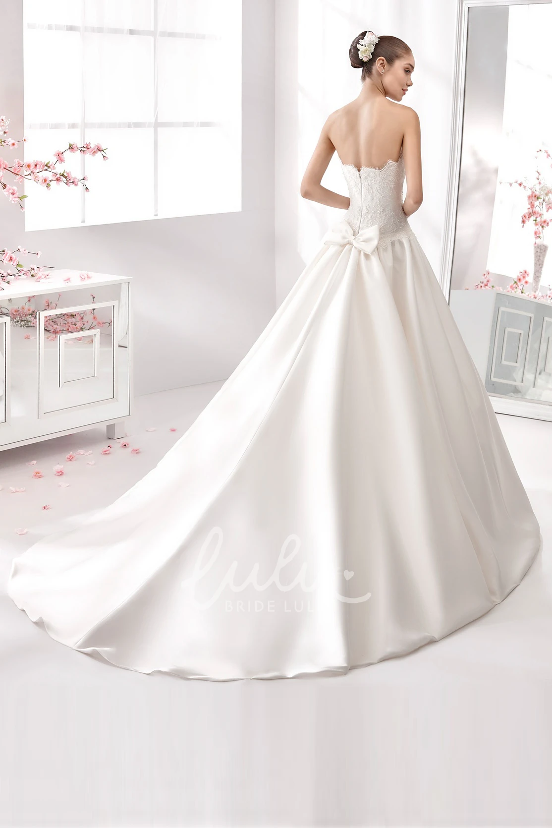 A-Line Spring Wedding Dress with Lace Corset Strapless Appliqued