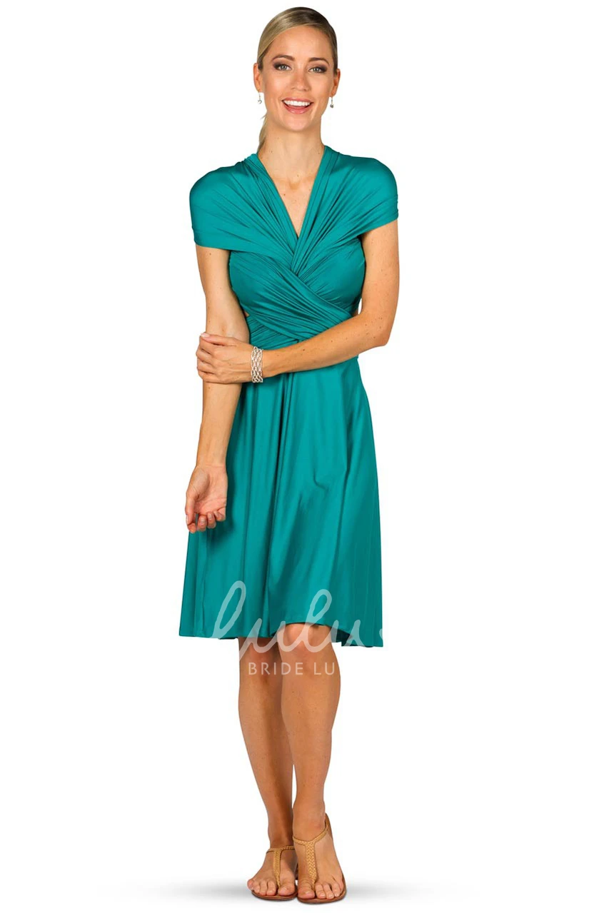 Halter Ruched Midi Jersey Bridesmaid Dress with Straps Convertible
