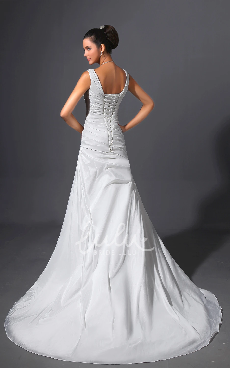 Court Train Ruched Column Wedding Dress