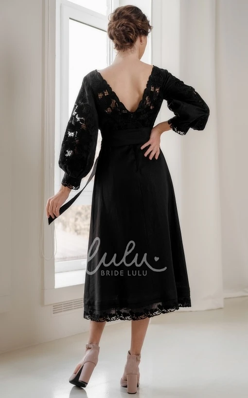 Vintage A Line Lace Cocktail Dress with Bateau Neck & Sash Women's Dress