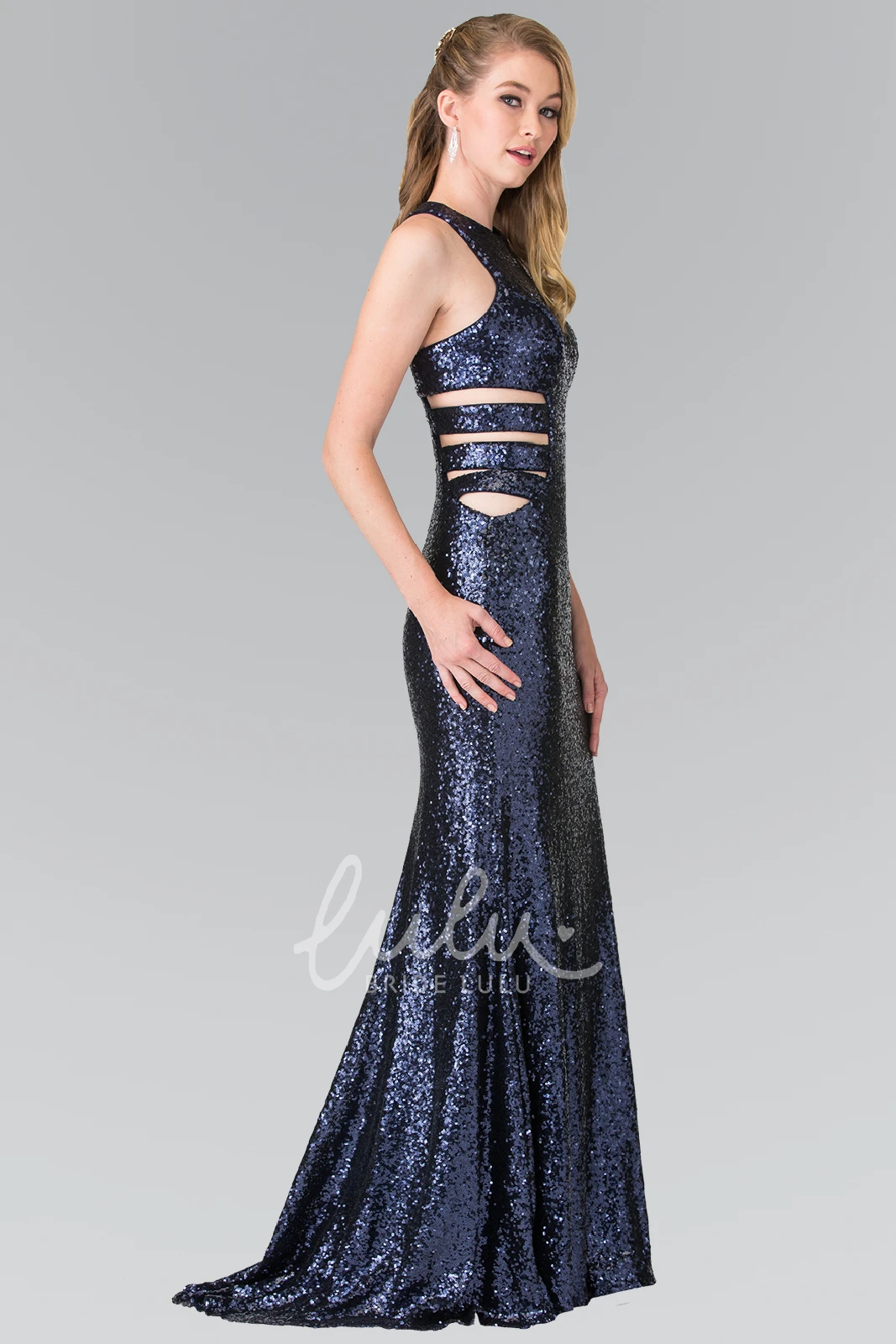 Sequins Dress with Pleats Sheath Sleeveless Floor-Length