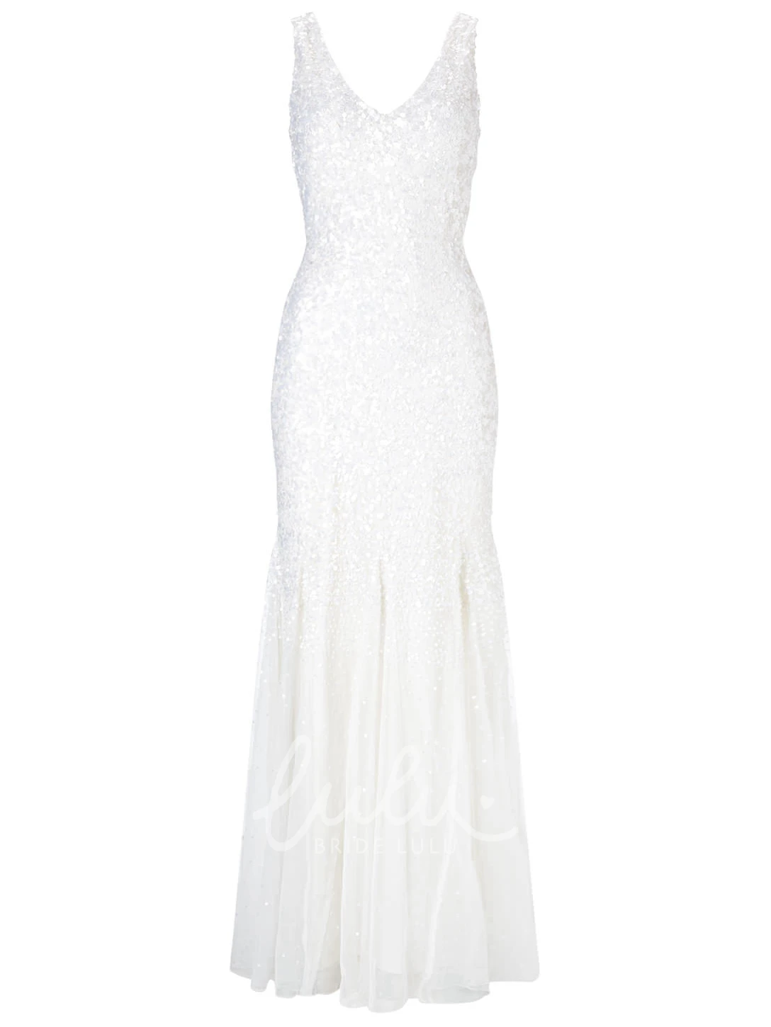 Sequin Sheath Wedding Dress with V-Neck and Low-V Back Floor-Length