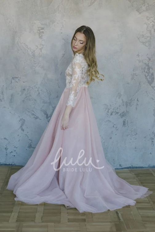 3/4 Sleeve Tulle Lace Wedding Dress Beautiful Bridal Gown