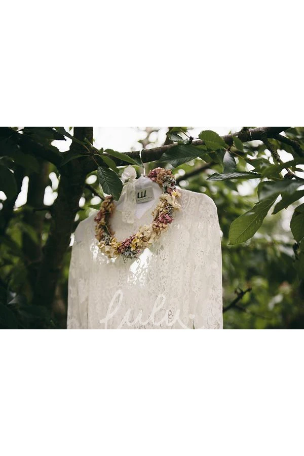 Lace Open Back Halter Wedding Dress with Long Sleeves