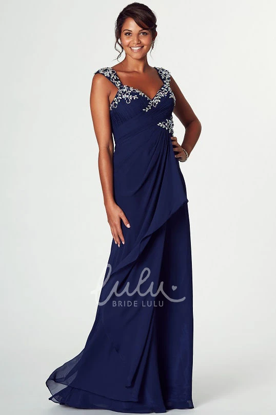 Chiffon Prom Dress with Maxi Length and Draped Straps