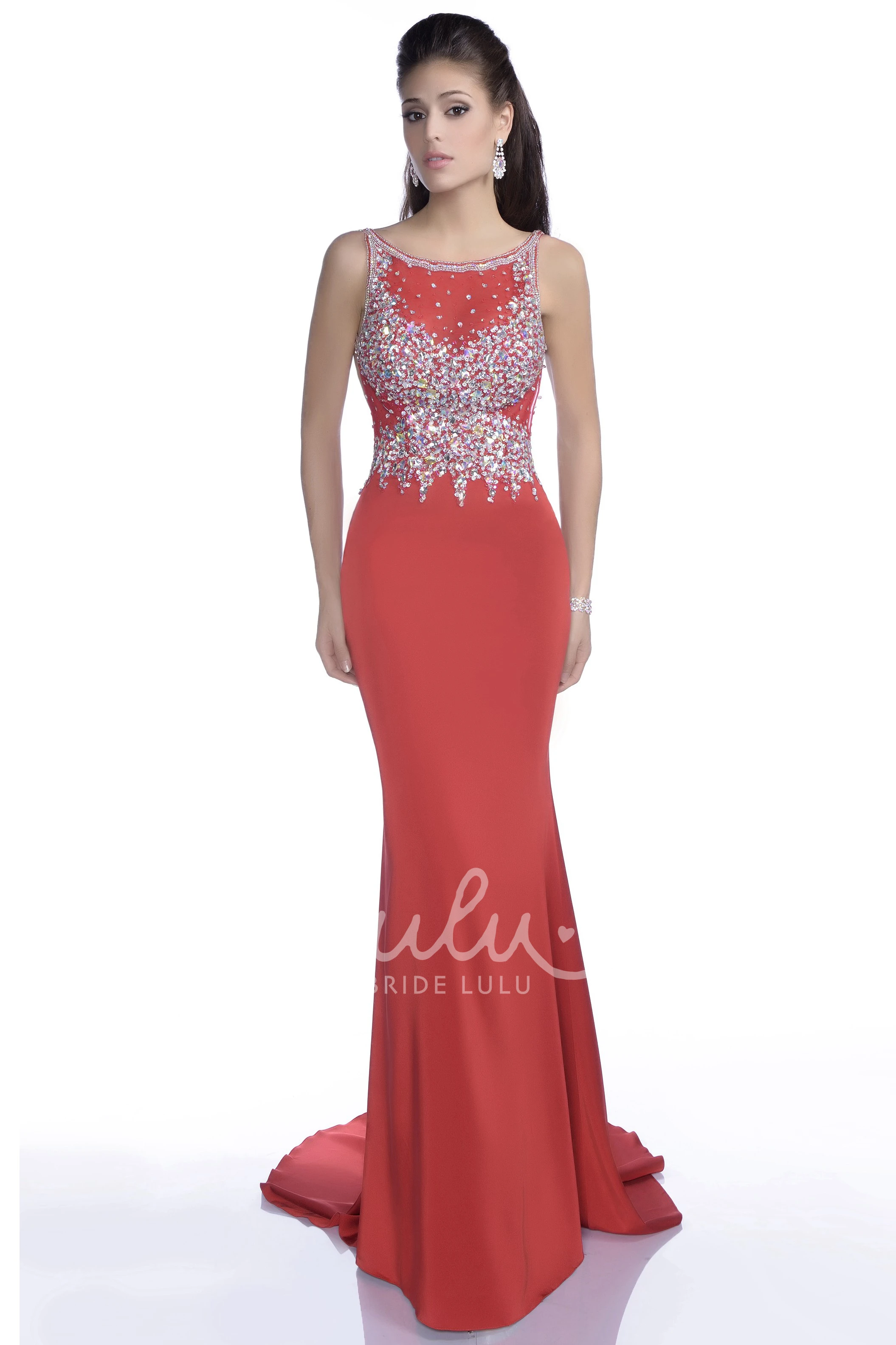 Chiffon Sheath Prom Dress Sleeveless Sequined Bodice Bateau Neckline Unique