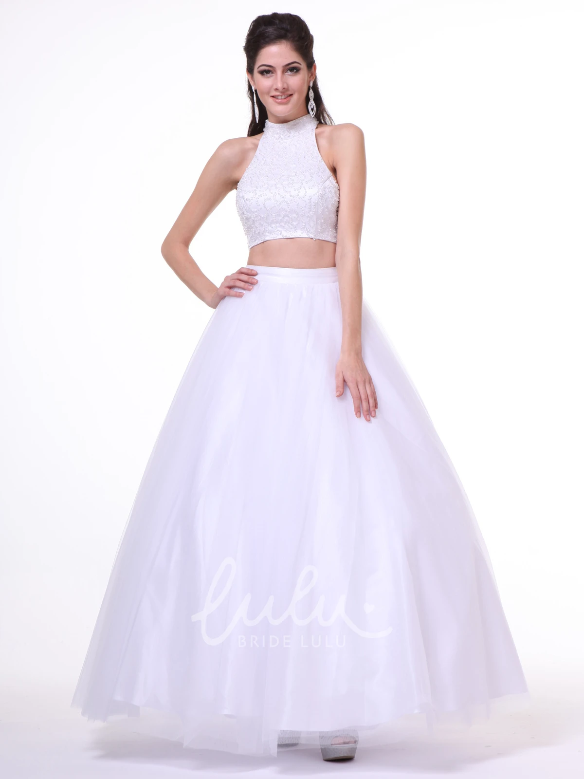 Satin Keyhole A-Line Formal Dress with Beading High-Neck Sleeveless Ankle-Length