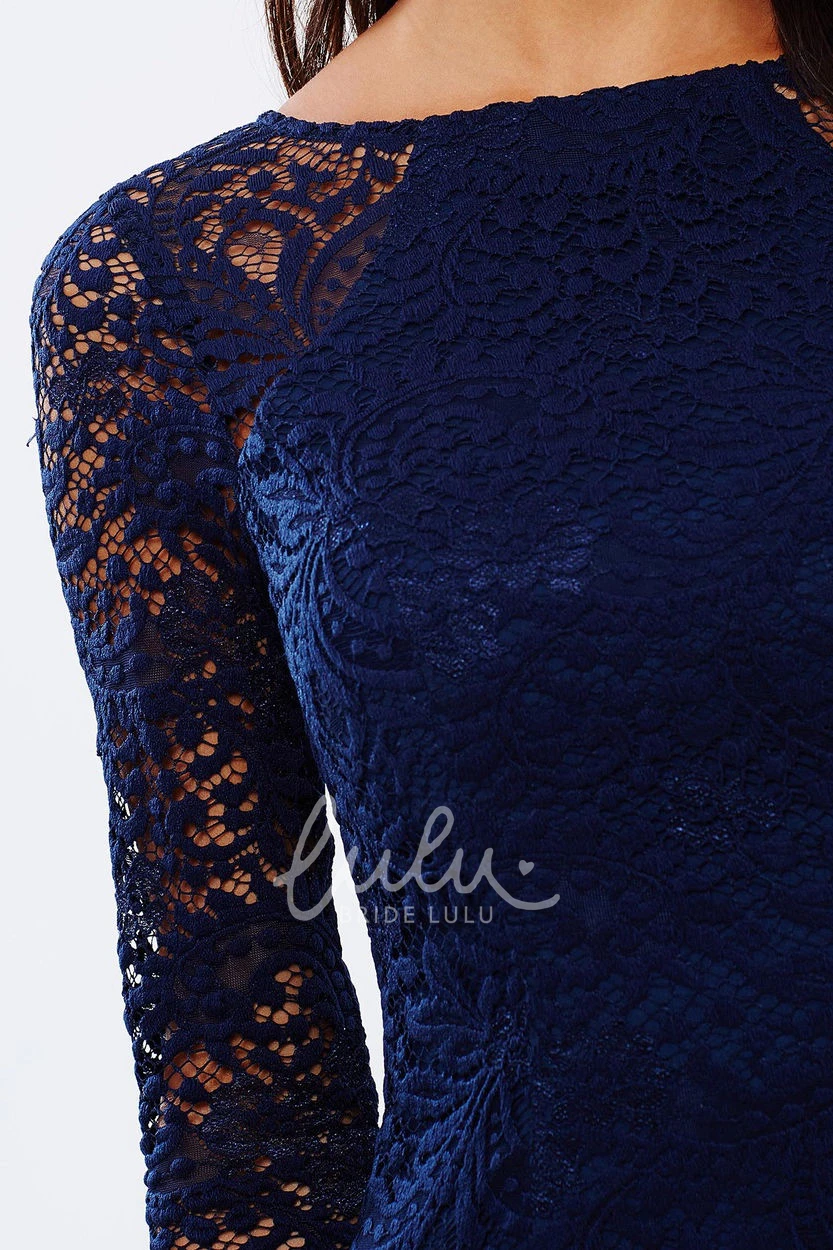 Lace Long Sleeve Jewel Neck Split-Front Bridesmaid Dress