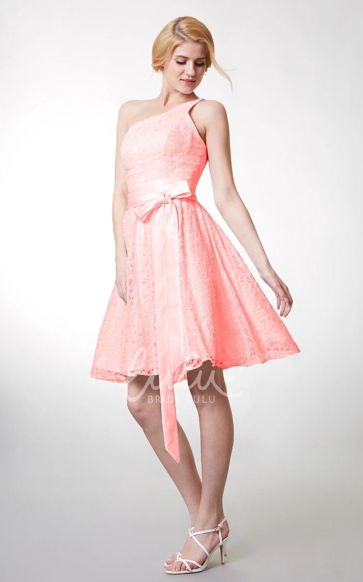 Beautiful Knee Length Lace Dress with One Shoulder and Fitted Cut