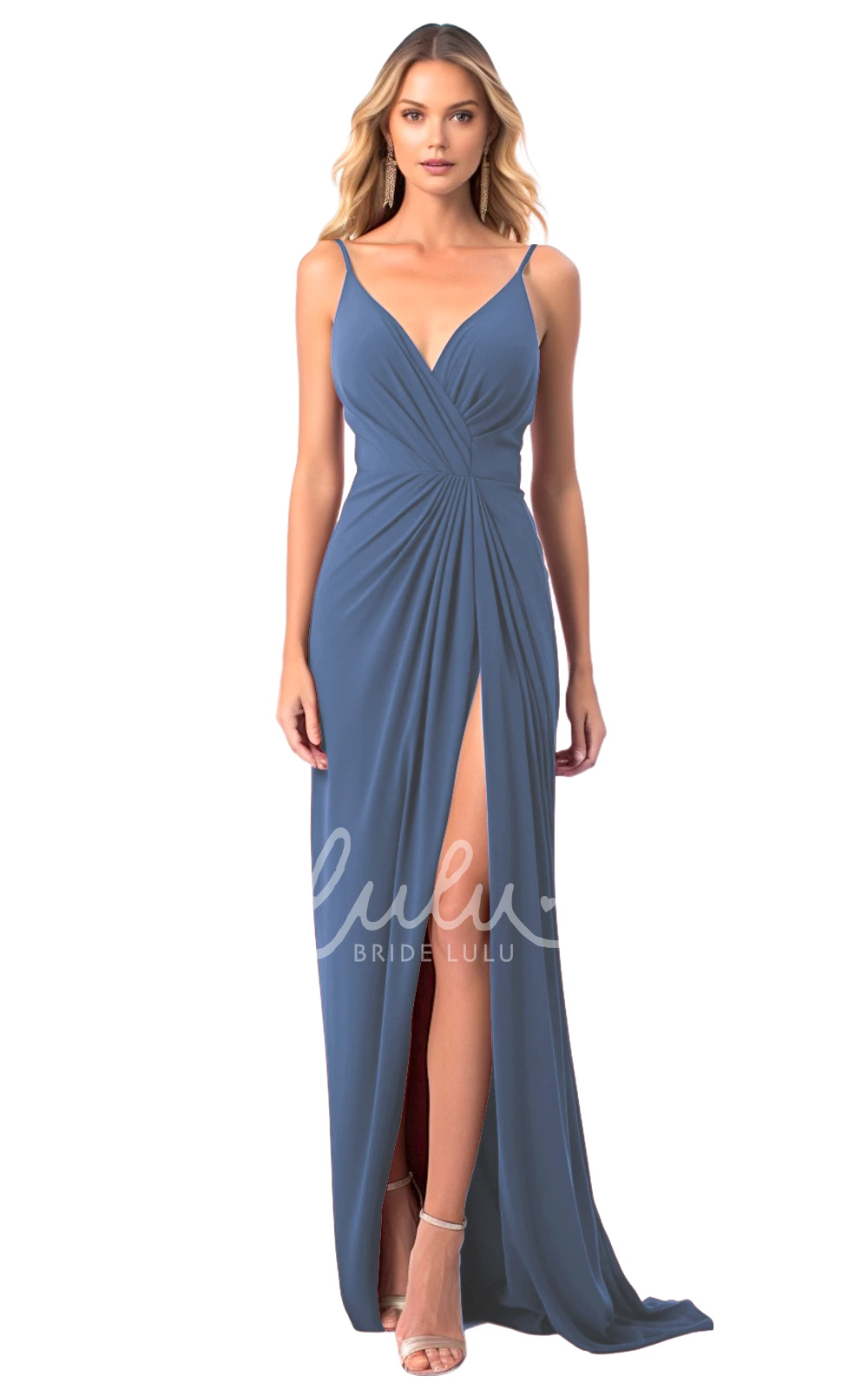 Sexy Mermaid Satin Bridesmaid Dress with V-neck and Split Front 2025 Modern