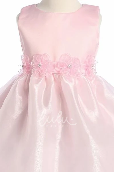 Sleeveless Organza & Satin Tiered Flower Girl Dress Tea-Length
