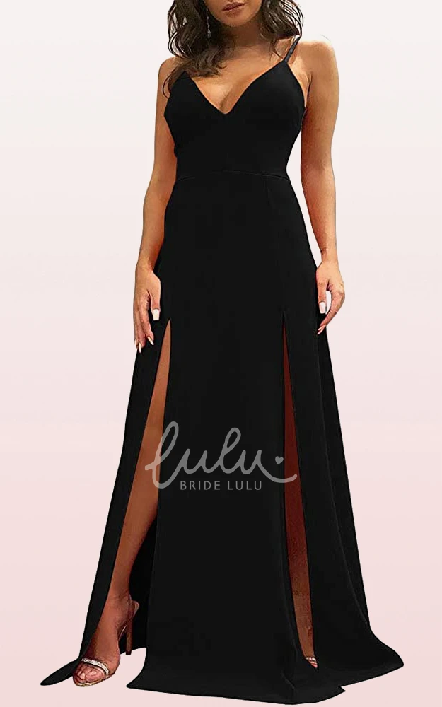 Elegant Sleeveless Satin V-neck A Line Mother Dress with Split Front Evening Dress