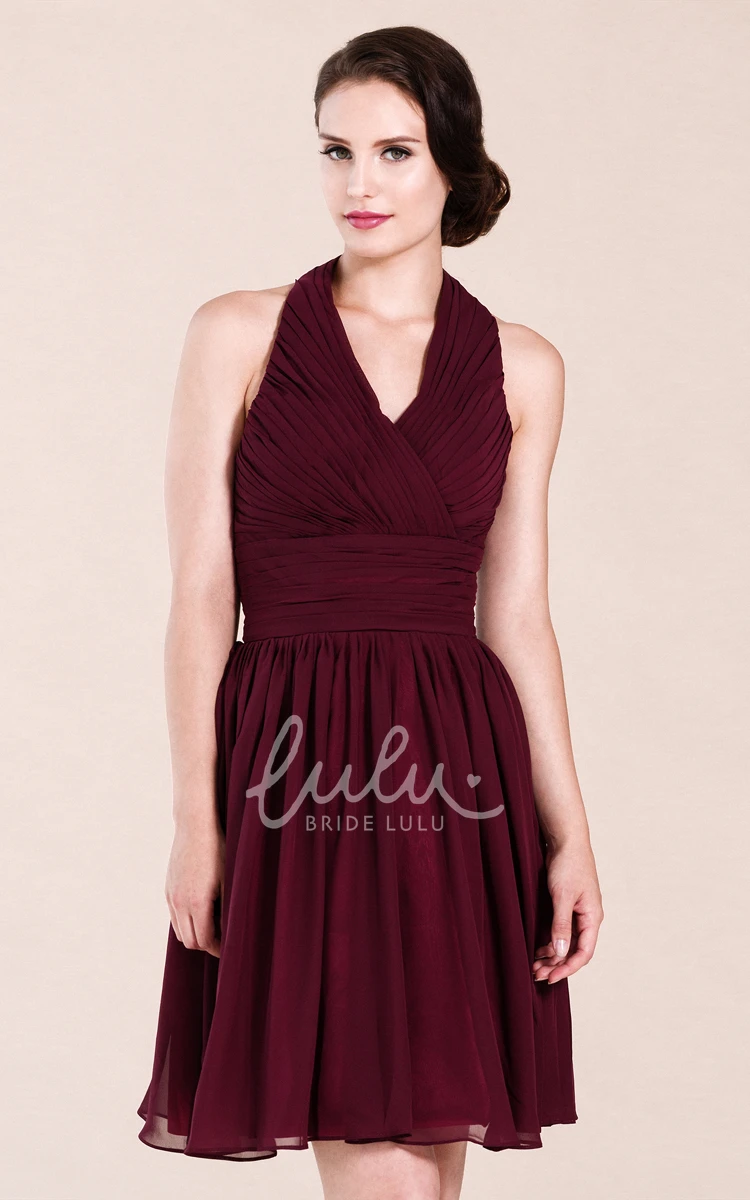Knee-length Empire Halter Bridesmaid Dress Flowy & Modern