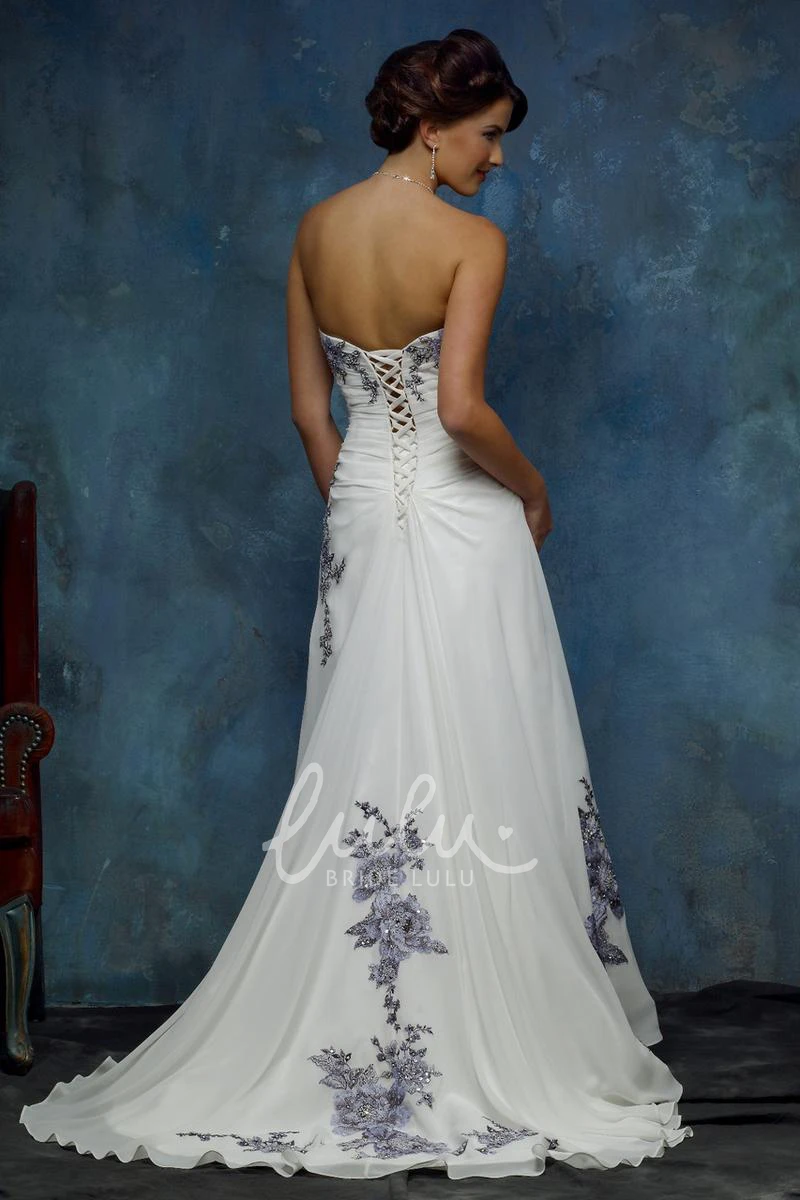 Strapless Chiffon A-Line Wedding Dress with Appliques and Corset Back Modern Wedding Dress