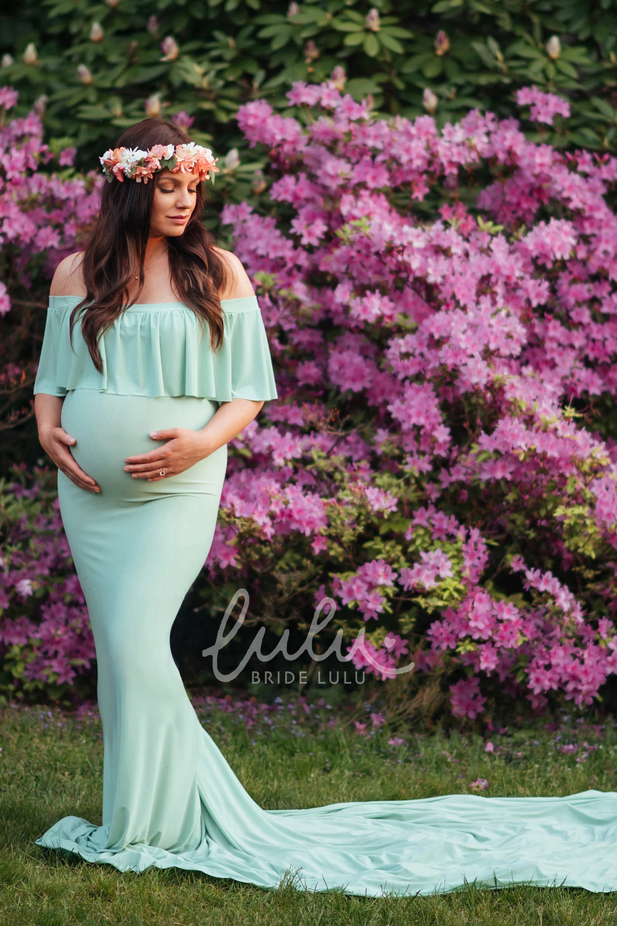 Empire Half Sleeve Maternity Bridesmaid Dress with Court Train