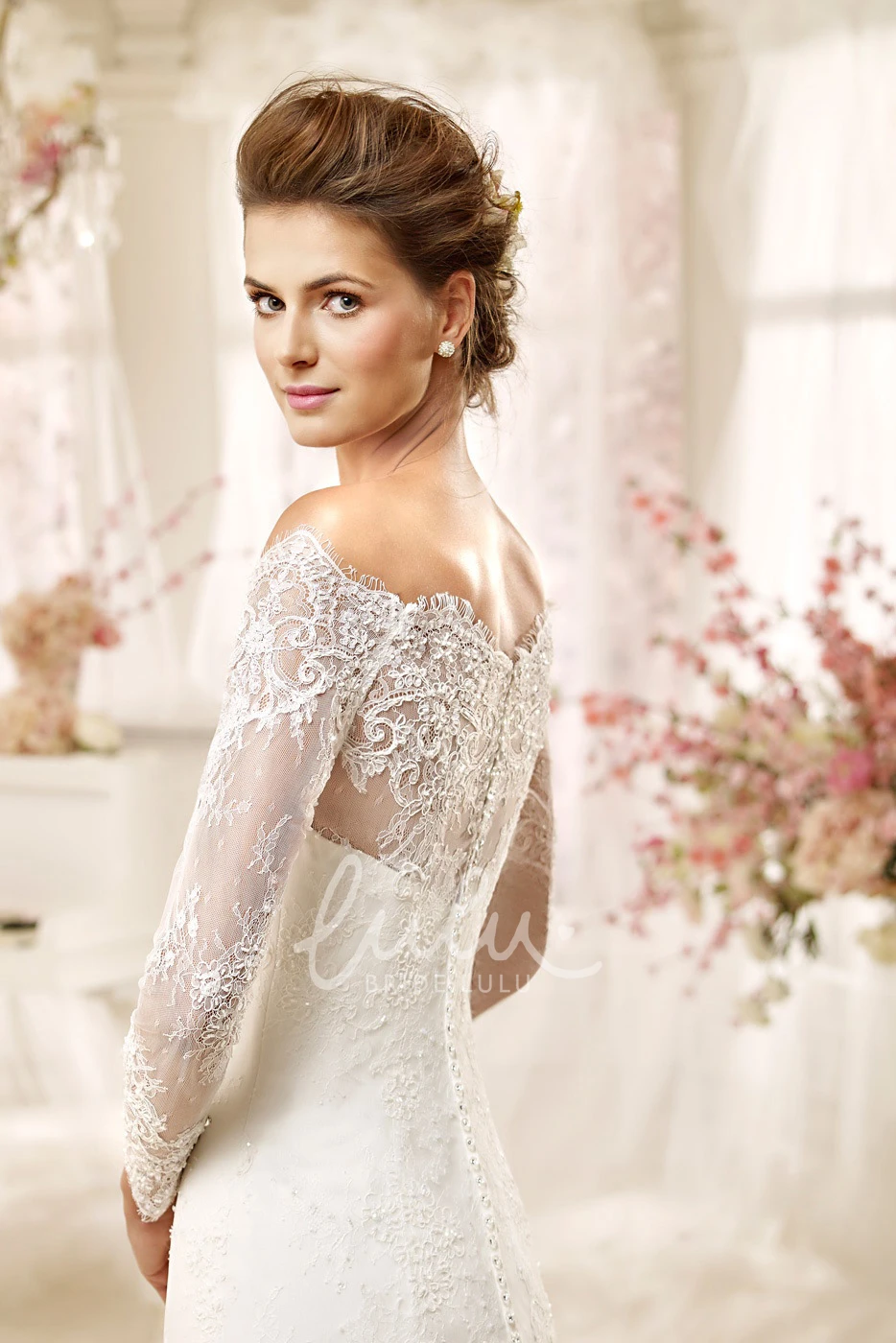 Illusive Long Sleeve Off-Shoulder Wedding Dress with Sheath Silhouette
