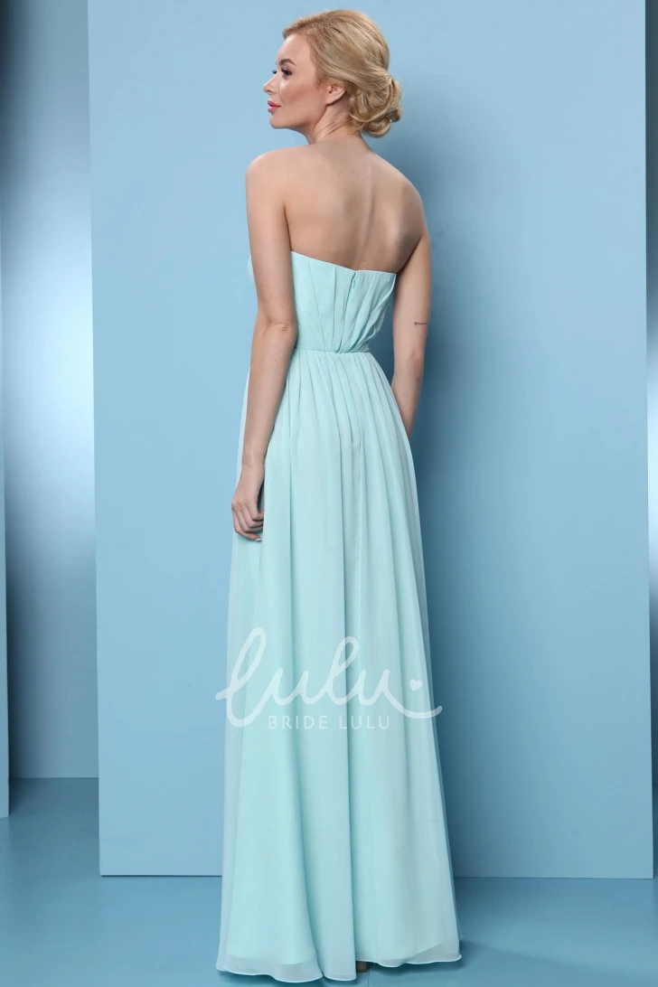 Chiffon Strapless Ruched Bridesmaid Dress with Waist Jewelry Elegant Bridesmaid Dress