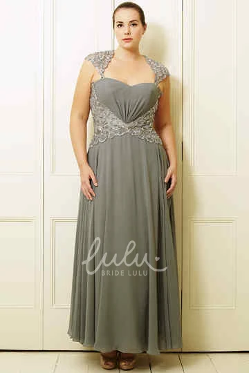 Plus Size Chiffon Prom Dress with A-Line Beaded Ankle-Length and Queen-Anne Neckline