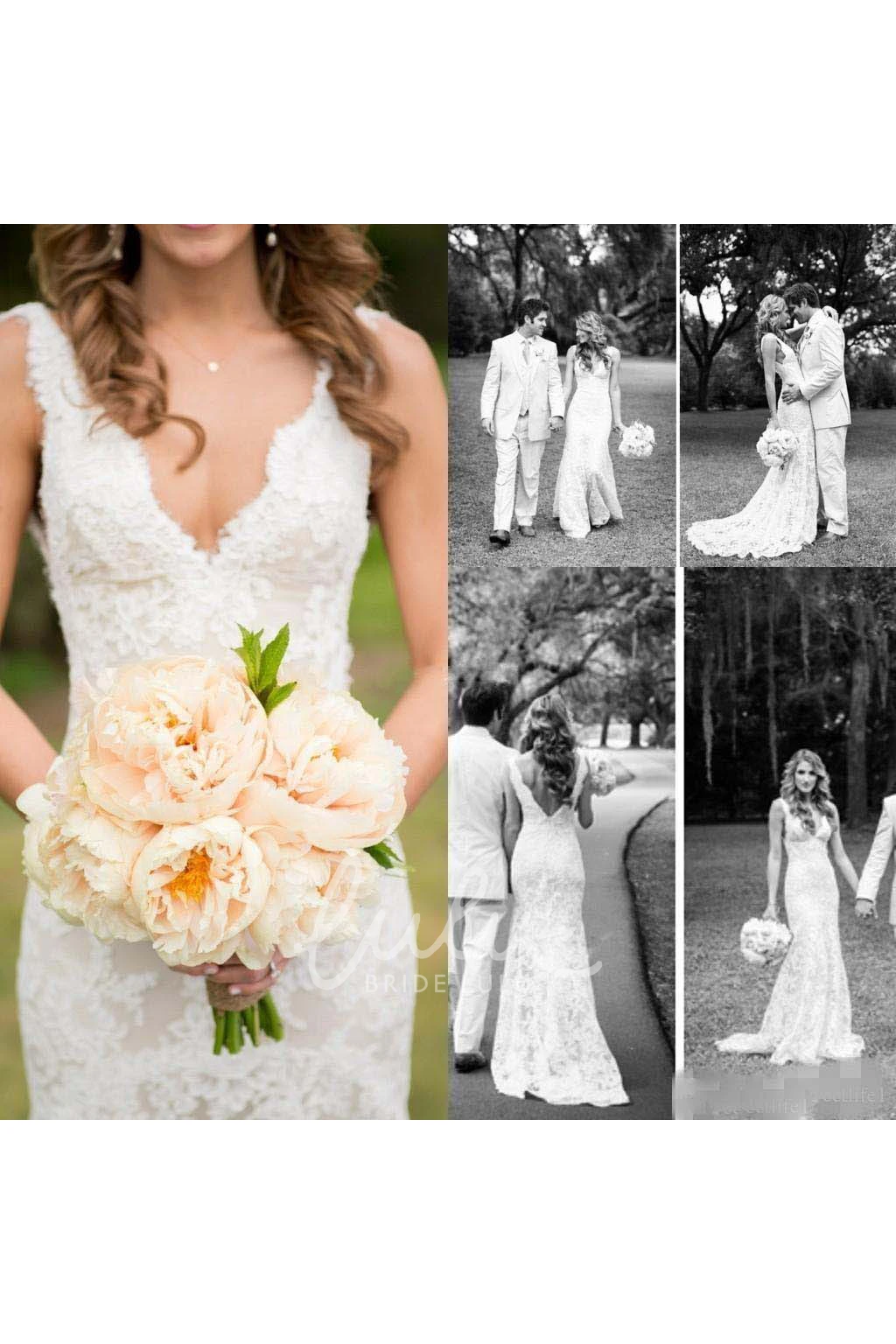 Low-V Back V-neck Lace Wedding Dress Sheath Style