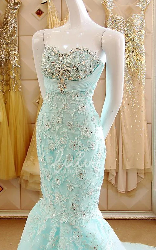 Elegant Sexy Mermaid Bohemian Lace Sleeveless Wedding Dress Romantic Light Cyan Long Train Bridal Gown with Appliques