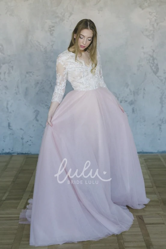 3/4 Sleeve Tulle Lace Wedding Dress Beautiful Bridal Gown