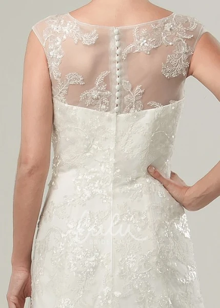 Beaded Tulle Wedding Dress with Cap-Sleeves & Appliques A-Line Style