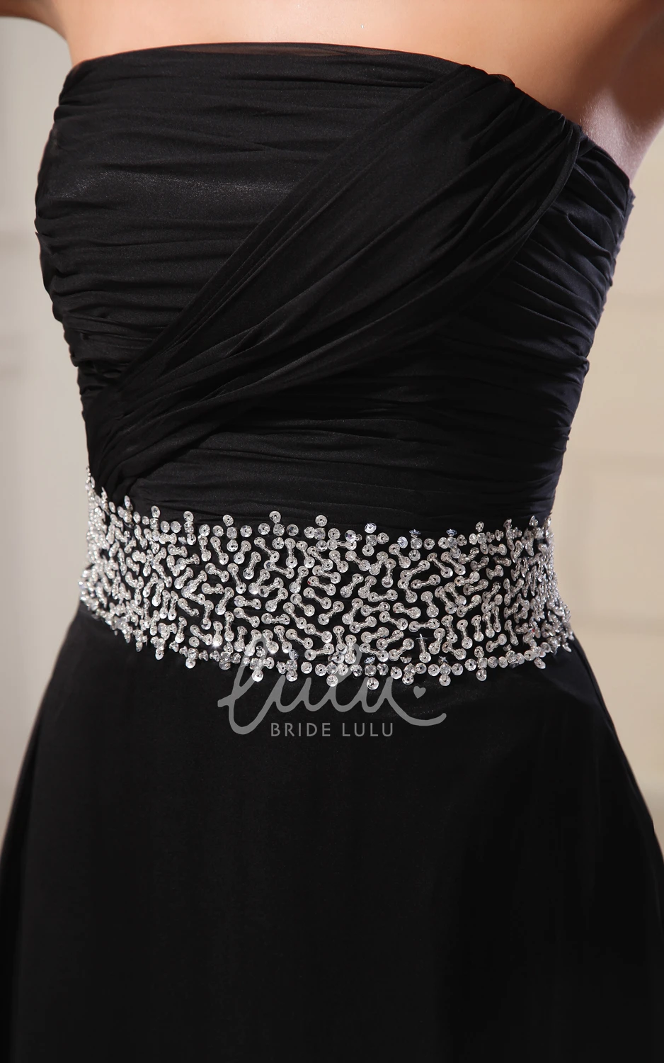 A-Line Chiffon Formal Dress with Sequined Waist Strapless Sleeveless