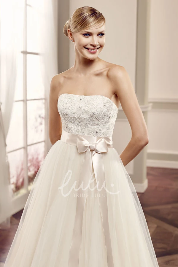 A-Line Tulle Strapless Wedding Dress with Jewellery
